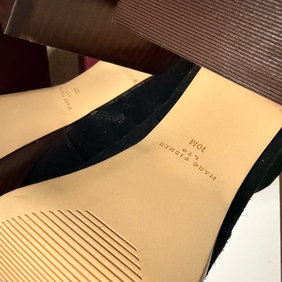 MARC FISHER Black Suede Leather MARYSA Block Heel Platform Ankle Boots Sz 10 - Picture 6 of 6